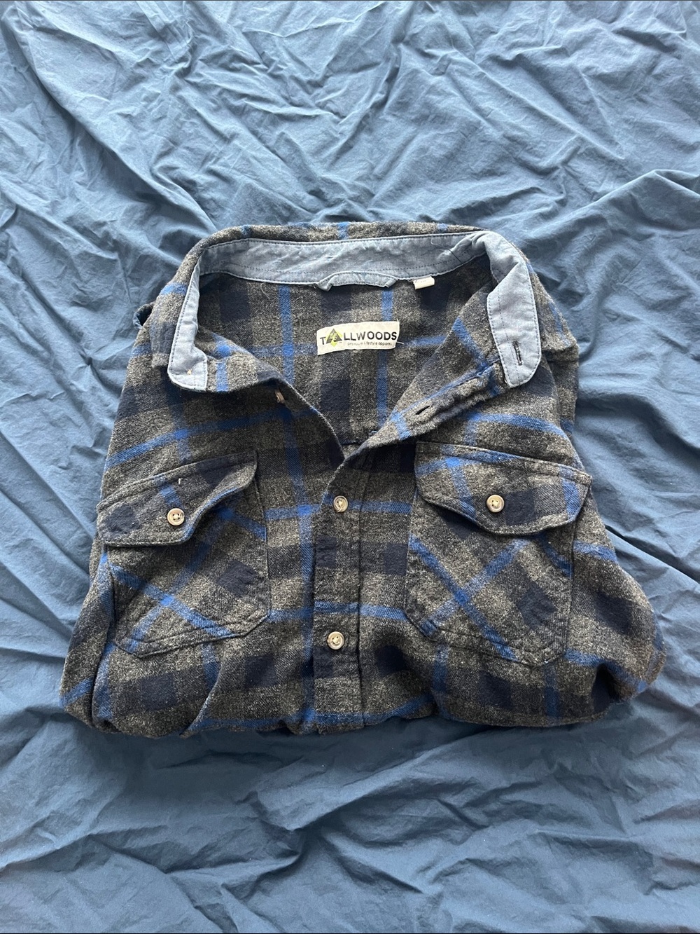 Tallwoods Men's Blue and Gray Plaid Casual Button-Down Shirt